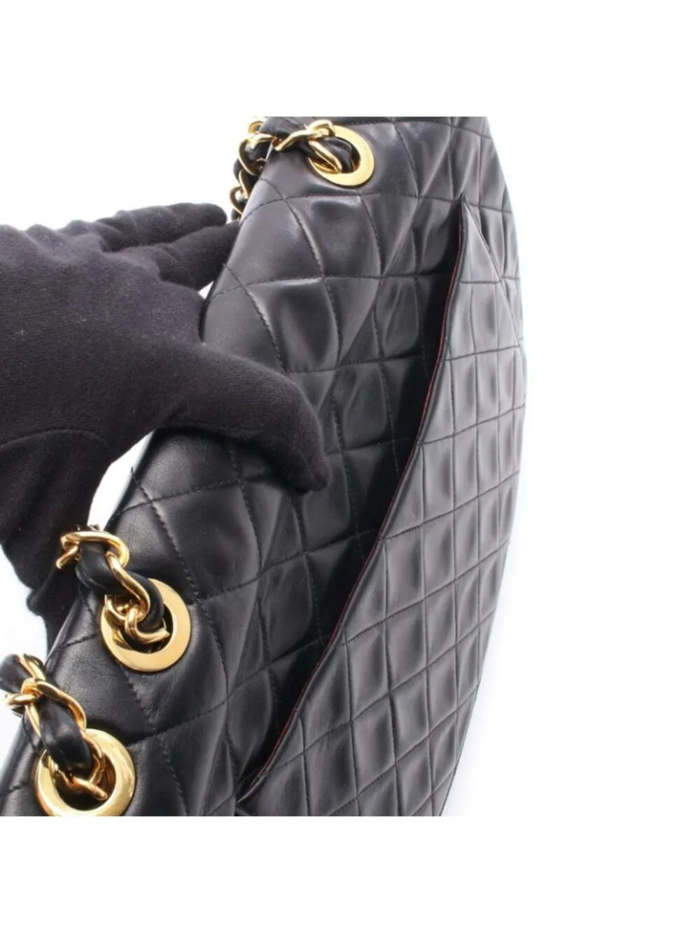 Chanel Shoulder Bag Maxi Quilted 34 Black Lambskin Chain